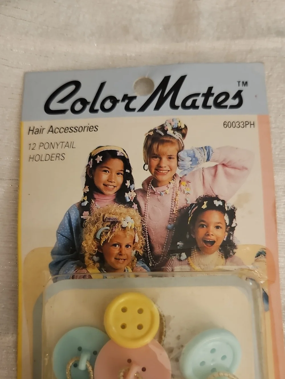 Vtg COLOR MATES 1980s Pastel Button Ponytail Holders - 12 Pack